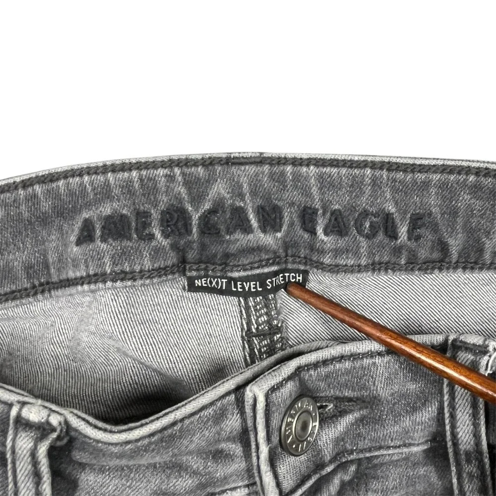 American Eagle Super Hi Rise Jegging Women's 8 Long Distressed Flame Hem Pockets - Picture 3 of 16